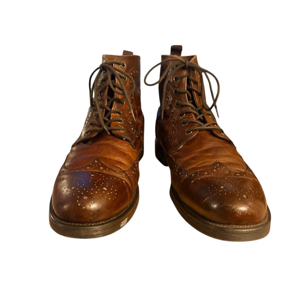 Aston Grey Men's Brown Leather Wingtip Brogue Lace-Up Ankle Boots sz 10 - Picture 6 of 10
